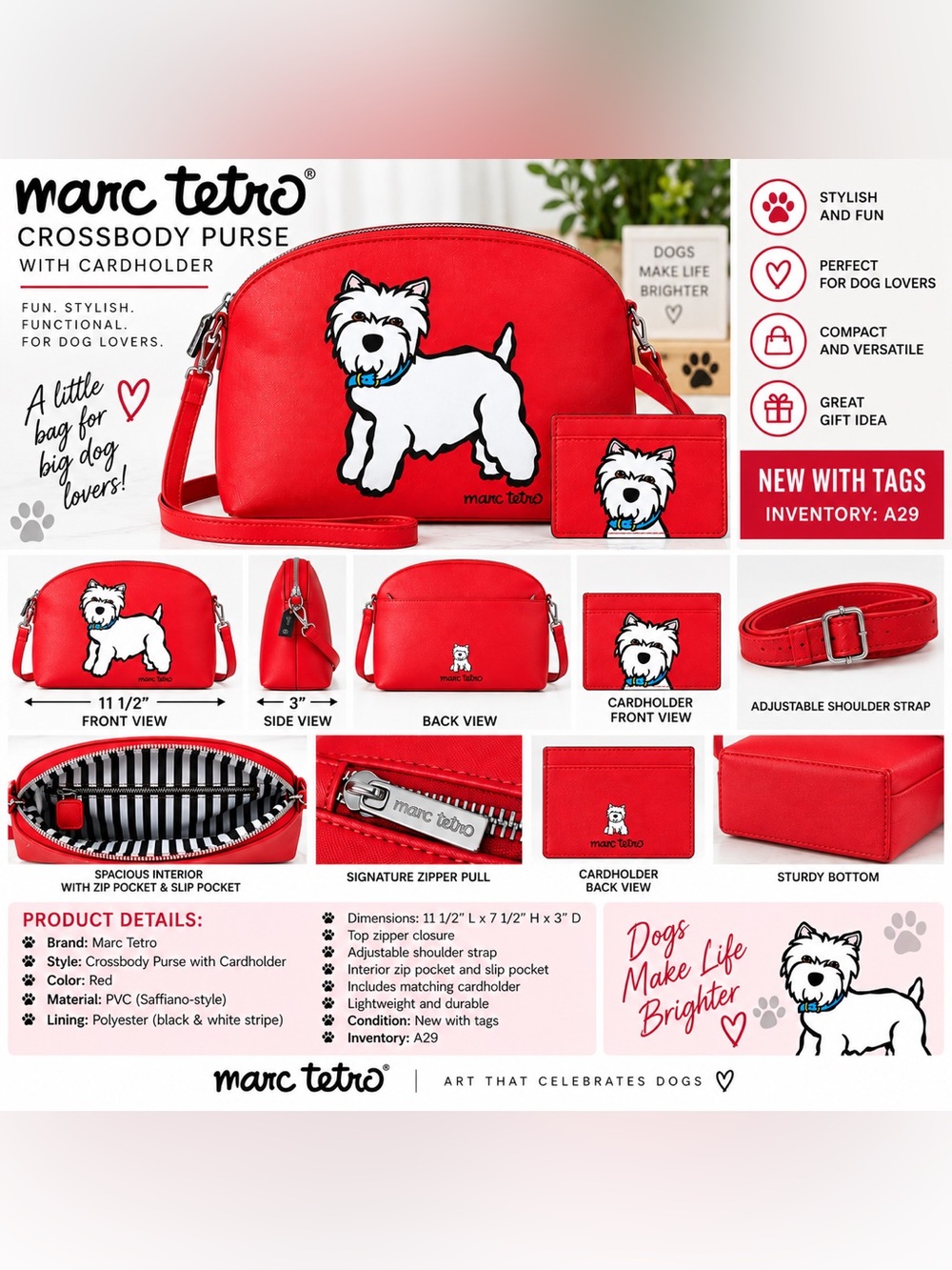 MARC TETRO WESTIE PURSE WITH MATCHING CARDHOLDER – RED (NEW WITH TAGS) A29